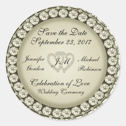 Sticker Rond Sauvez la date Coeurs d'or (Devant)