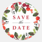 Sticker Rond Sauvez la date Red Christmas Greenery Wreath (Devant)