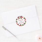 Sticker Rond Sauvez la date Red Christmas Greenery Wreath (Enveloppe)