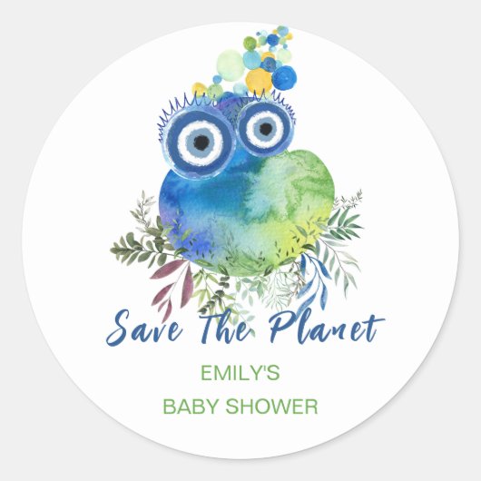 Sticker Rond Sauvez le Baby shower Planète (Devant)
