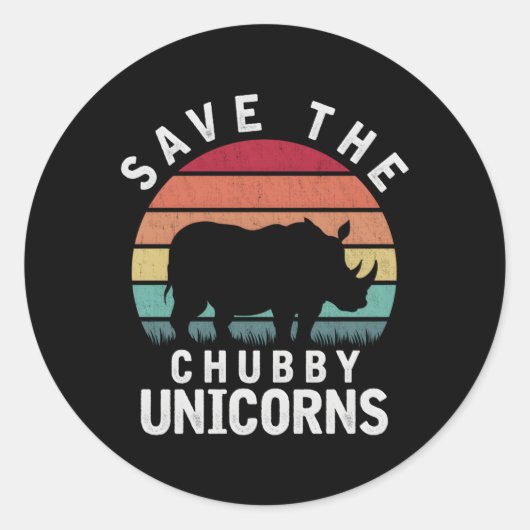 Sticker Rond Sauvez Le Chubby Unicorn Rhino (Devant)