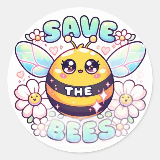 Sticker Rond Sauvez les abeilles mignonnes (Devant)