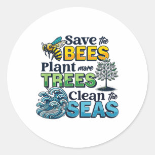 Sticker Rond Sauvez les abeilles Plantes Arbres Mer propres De