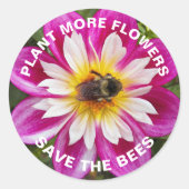 Sticker Rond Sauvez les abeilles rose Dahlia floral (Devant)