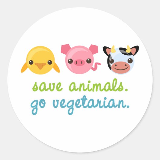 Sticker Rond Sauvez les animaux Aller végétarien (Devant)