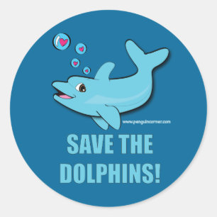 Sticker Rond Sauvez les dauphins !