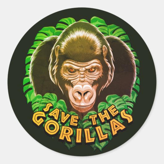 Sticker Rond Sauvez Les Gorillas - Citation De Sensibilisation  (Devant)