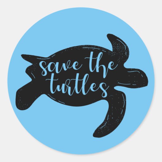 Sticker Rond Sauvez les tortues mignon activiste des animaux bl (Devant)