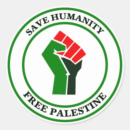 Sticker Rond Sauvez l'humanité, Libérez la Palestine, (Devant)