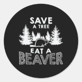 Sticker Rond Sauvez Un Arbre Mangez Un Castor Un Environnement (Devant)