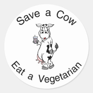 Sticker Rond Sauvez une vache mangent un végétarien