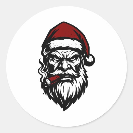 Sticker Rond Savage Santa Claus Smoking Cigar Christmas  (Devant)