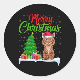 Sticker Rond Savannah Chat Feux de Noël Lumières Noël Savannah