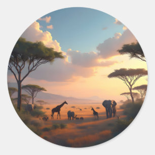 Sticker Rond Savannah Dawn – Paysage Lever de Soleil Africain C