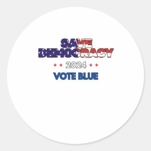 Sticker Rond Save Democracy Vote Blue