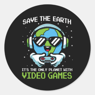 Sticker Rond Save Earth Gamer Design - Drôle Jour des terres Vi