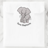 Sticker Rond Save ELEPHANTS - Animal activiste - Save Wildlife  (Sac)