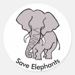 Sticker Rond Save ELEPHANTS - Animal activiste - Save Wildlife