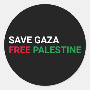 Sticker Rond Save Gaza Free Palestine noir blanc rouge vert