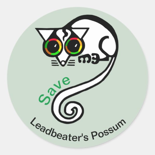 Sticker Rond Save Leadbeater's POSSUM - Marsupial - Faune - (Devant)