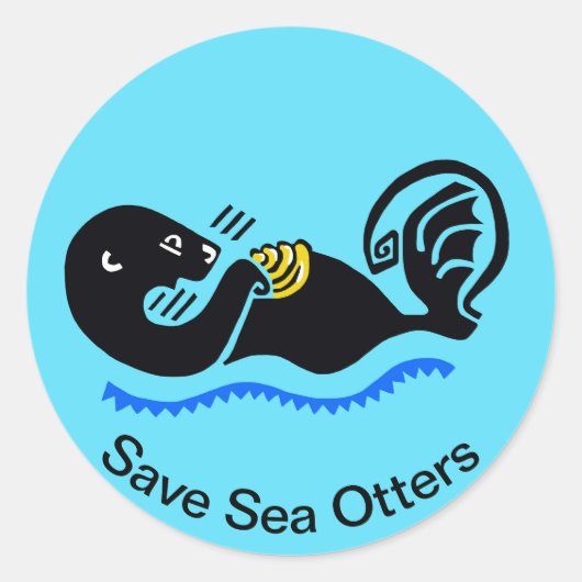 Sticker Rond Save Sea OTTERS - Nature - Faune - Bleu (Devant)