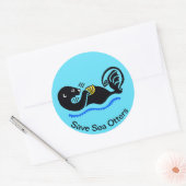 Sticker Rond Save Sea OTTERS - Nature - Faune - Bleu (Enveloppe)