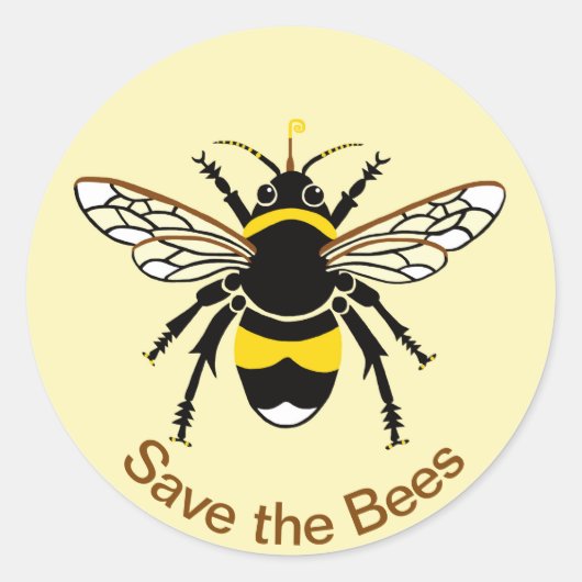 Sticker Rond Save the BEES -Conservation - Faune -Jaune - (Devant)