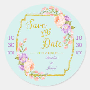 Sticker Rond Save the Date Customizable Floral and Gold