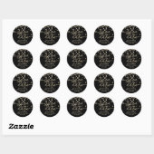 Sticker Rond Save the date | Noir avec diamants d'or (Feuille)