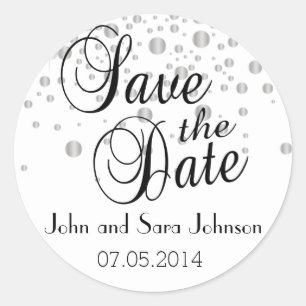 Sticker Rond Save the date   Points Argent  Personnaliser