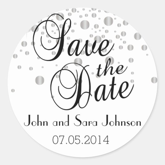 Sticker Rond Save the date | Points Argent| Personnaliser (Devant)