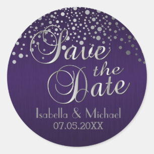 Sticker Rond Save the date   Points d'argent et pourpre   Perso