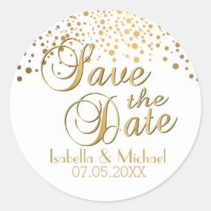 Sticker Rond Save the date Points d'or Personnaliser