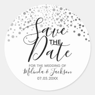 Sticker Rond Save the date Points gris argenté