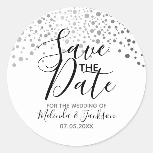 Sticker Rond Save the date | Points gris argenté (Devant)