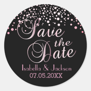 Sticker Rond Save the date Points Tourmalins Roses Personna