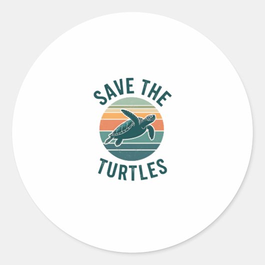 Sticker Rond Save The Turtles Animal Turtle Pet Lover (2) (Devant)
