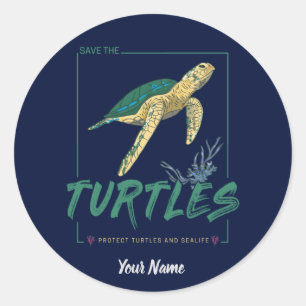 Sticker Rond Save the Turtles for girl who just loves tortoise