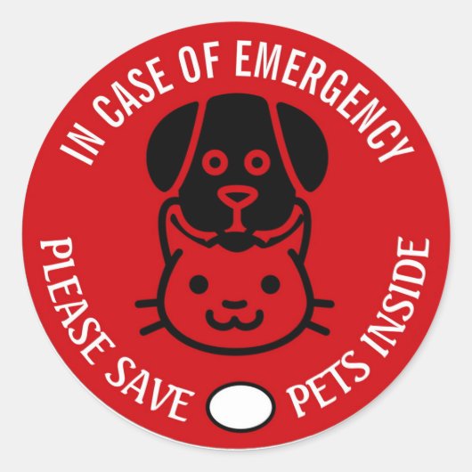 Sticker Rond SAVE YOUR PET IN EMERGENCY! Alert First Responders (Devant)