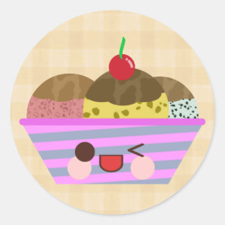Sticker Rond Saveurs de sundae de glace Kawaii délicieuses à ca