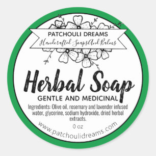 Sticker Rond Savon artisanal à base de plantes médicinales vert