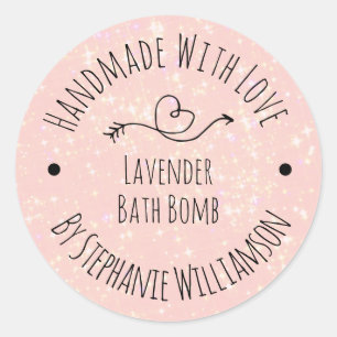 Sticker Rond Savon Artisanal Bombe de Bain   Paillettes Roses