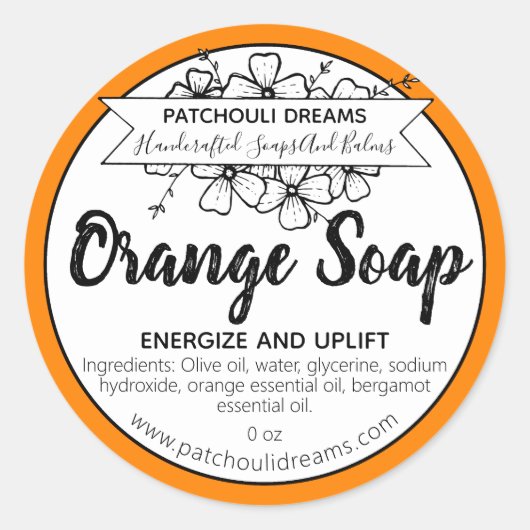 Sticker Rond Savon artisanal parfumé d'agrumes orange (Devant)