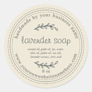 Sticker Rond Savon de lavande artisanale rustique blanc antique