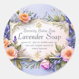 Sticker Rond Savon de lavande aux fleurs de jardin modifiables