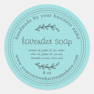 Sticker Rond Savon de Lavande fait main rustique bleu turquoise