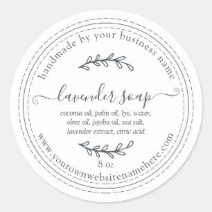 Sticker Rond Savon Lavande Rustique fait main Noir Blanc
