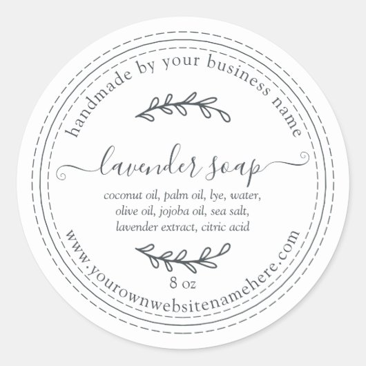 Sticker Rond Savon Lavande Rustique fait main Noir Blanc (Devant)