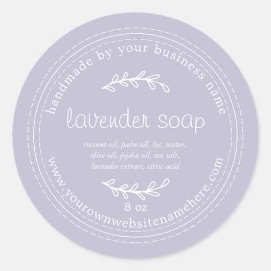 Sticker Rond Savon Rustique Lavande Fabriqué À La Main Violet (Devant)