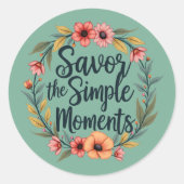 Sticker Rond Savourez les moments simples Citation florale Boho (Devant)